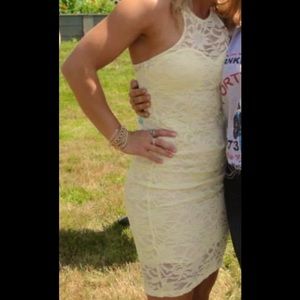 Lulus Lace-Semi Sheer Fitted Dress